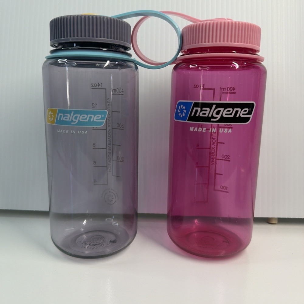 Nalgene Reusable Pink & Gray Plastic Water Bottles Set of 2, 14 oz